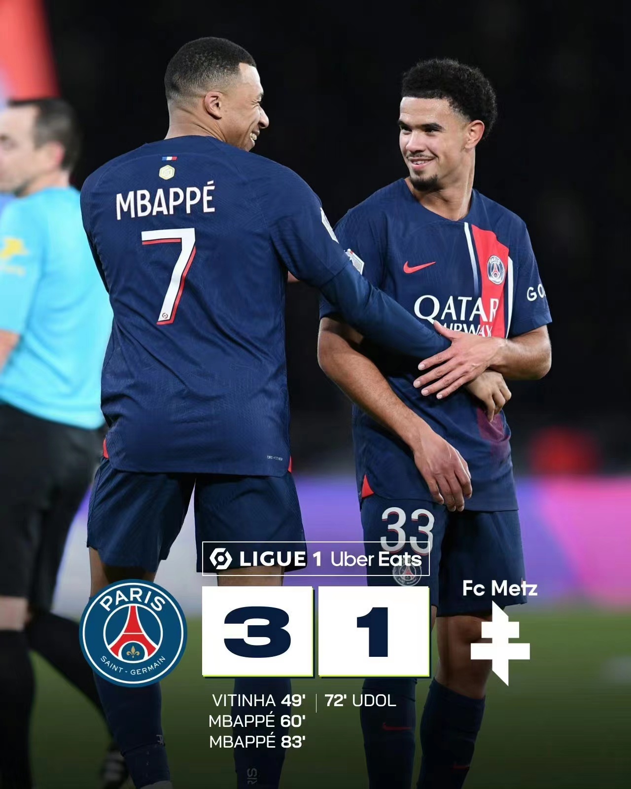 25 ans de Mbappé, le PSG mène la Ligue 1 avec 3-1 Metz